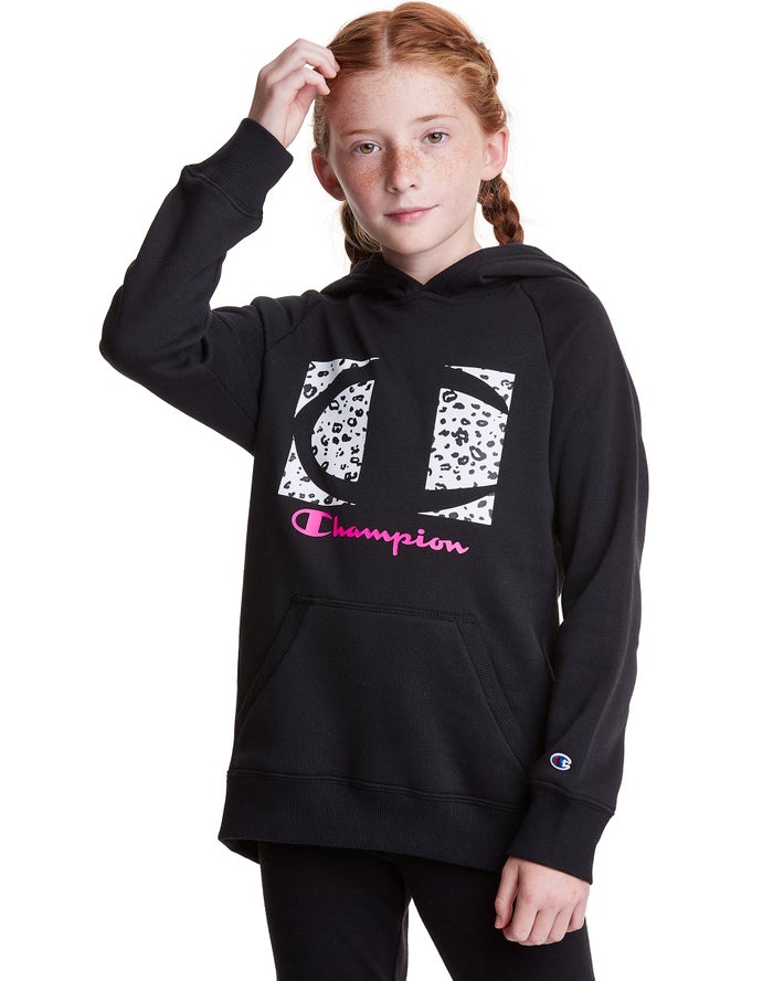 Champion Fleece Raglan Leopard Knockout Logo - Tytön Mustat Huppari - Suomi 4293768-WB